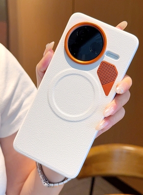 适用于红米K80手机壳橙色金属镜头红米k80pro素皮防摔小米14Pro创意自带散热小孔小米14Ultra磁吸立体保护套