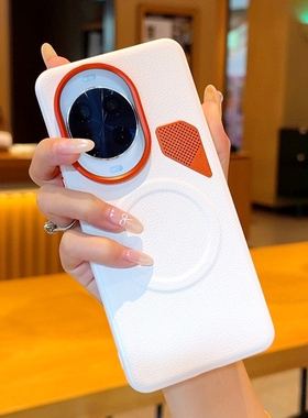 适用于华为Nova14Ultra手机壳橙色金属镜头华为nova14pro素皮防摔创意自带散热小孔华为Nova14磁吸立体保护套