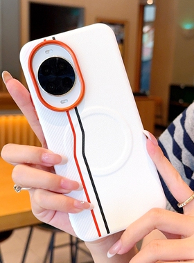适用于华为Nova14Ultra手机壳橙色金属镜头nova14pro磁吸双线mate60pro素皮防摔Nova14按键全包Mate70保护套