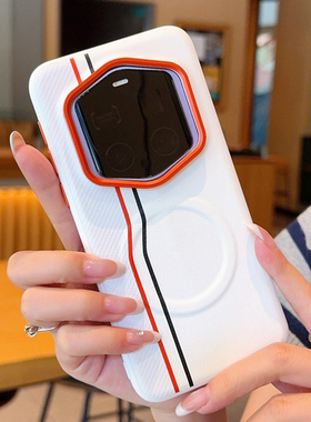 适用于荣耀Magic7RSR保时捷手机壳橙色金属镜头磁吸双线荣耀magic7rsr素皮防摔按键全包双色拼接保护套