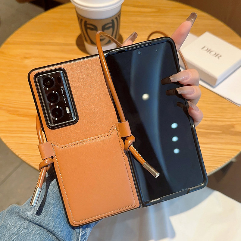 适用于荣耀Magic V2手机壳创意斜挎卡包荣耀magicvs2折叠屏高级感复古棕色荣耀MagicVs3皮质防摔保护套奢华女