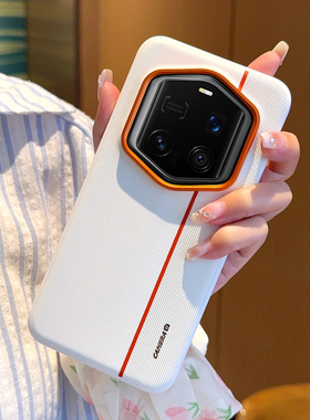 适用于荣耀Magic7RSR手机壳高级拼色皮纹荣耀magic6rsr保护套防摔Magic7Pro软边防摔高档橙色金属镜头外壳