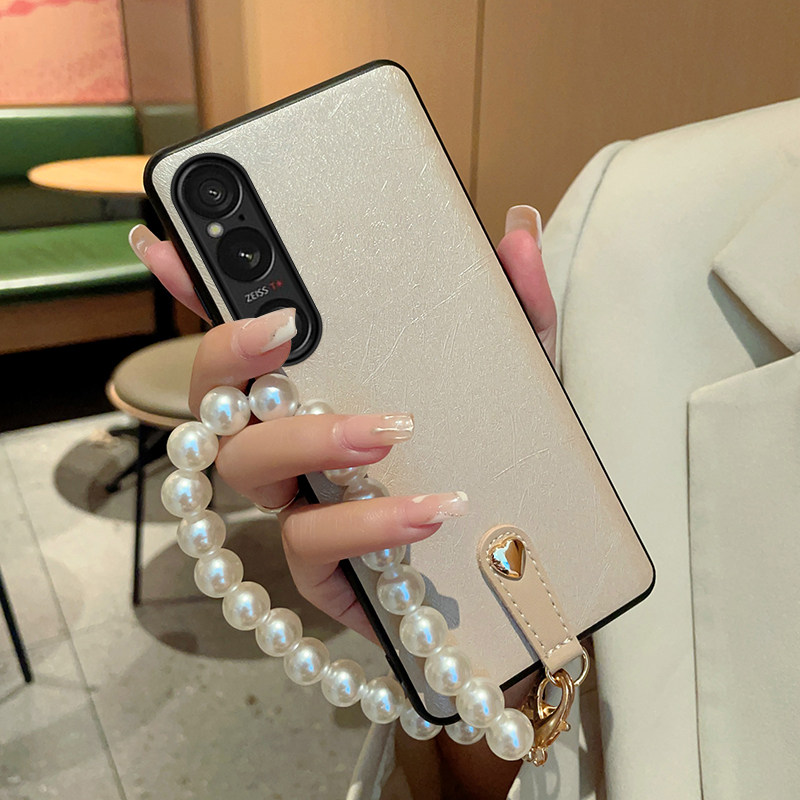 适用于索尼Xperia 1 Vi新款手机壳高端ins风手提式索尼Xperia 10vi奢华珍珠手链蚕丝纹全包防摔外壳保护套