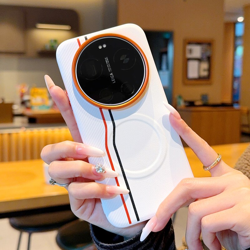 适用于小米17Ultra手机壳橙金属镜头小米15/14系列磁吸双线小米15Ultra素皮防摔小米17ProMax按键双色保护套