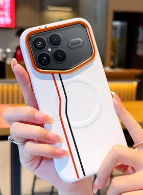 适用于小米REDMI K90 ProMax手机壳橙色金属镜头红米k90磁吸双线红米k90promax冠军版素皮防摔按键双色保护套