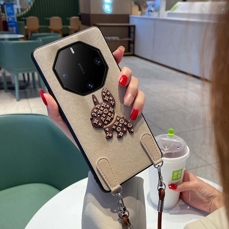 适用于华为Mate60RS非凡大师手机壳斜挎挂绳mate40rs蚕丝纹保护套高级复古潮牌奢华狗狗mate50rs外壳时尚背带