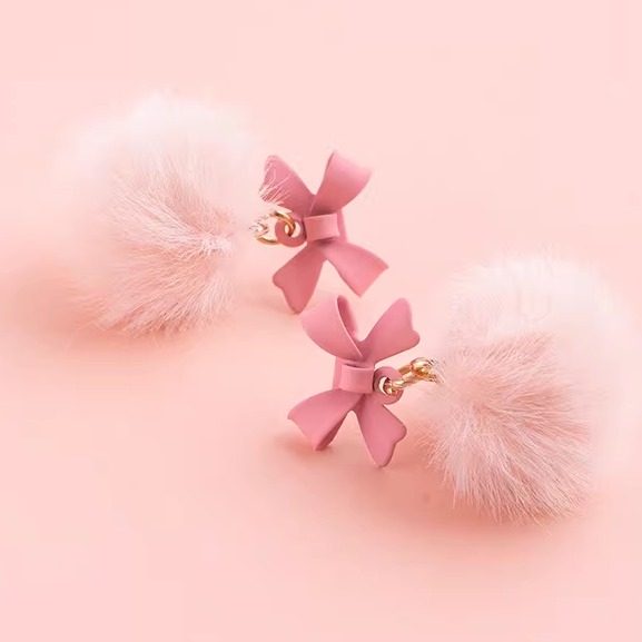 蝴蝶结毛球纯银耳钉耳饰温柔粉色冬季流行毛绒耳环马年新春喜庆,饰品/流行首饰/时尚饰品新,耳夹,淘宝优惠券,粉丝福利购,淘宝优惠卷