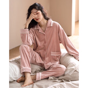 家居服高级质感珊瑚绒春秋加厚保暖套装 海岛绒开衫 睡衣女款 秋冬季