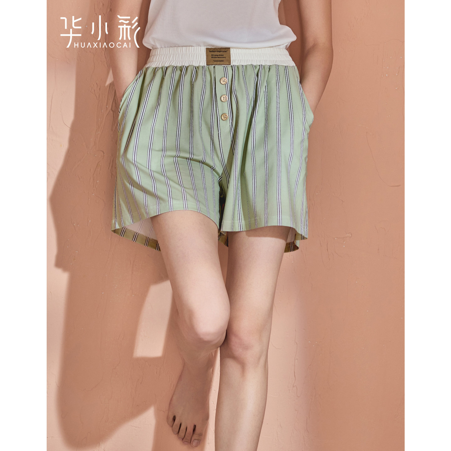 睡裤女夏短裤莫代尔棉条纹可外穿图片