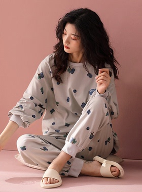 女士睡衣春秋款纯棉长袖宽松韩版家居服春夏季休闲可外穿出门套装