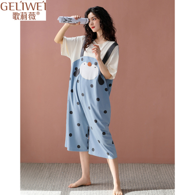 凉感睡衣连体少女生夏季薄款纯棉短袖宽松孕妇可爱卡通睡裙家居服