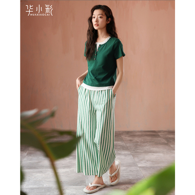 带胸垫睡衣女2025新款夏季莫代尔棉短袖长裤时尚可外穿家居服套装