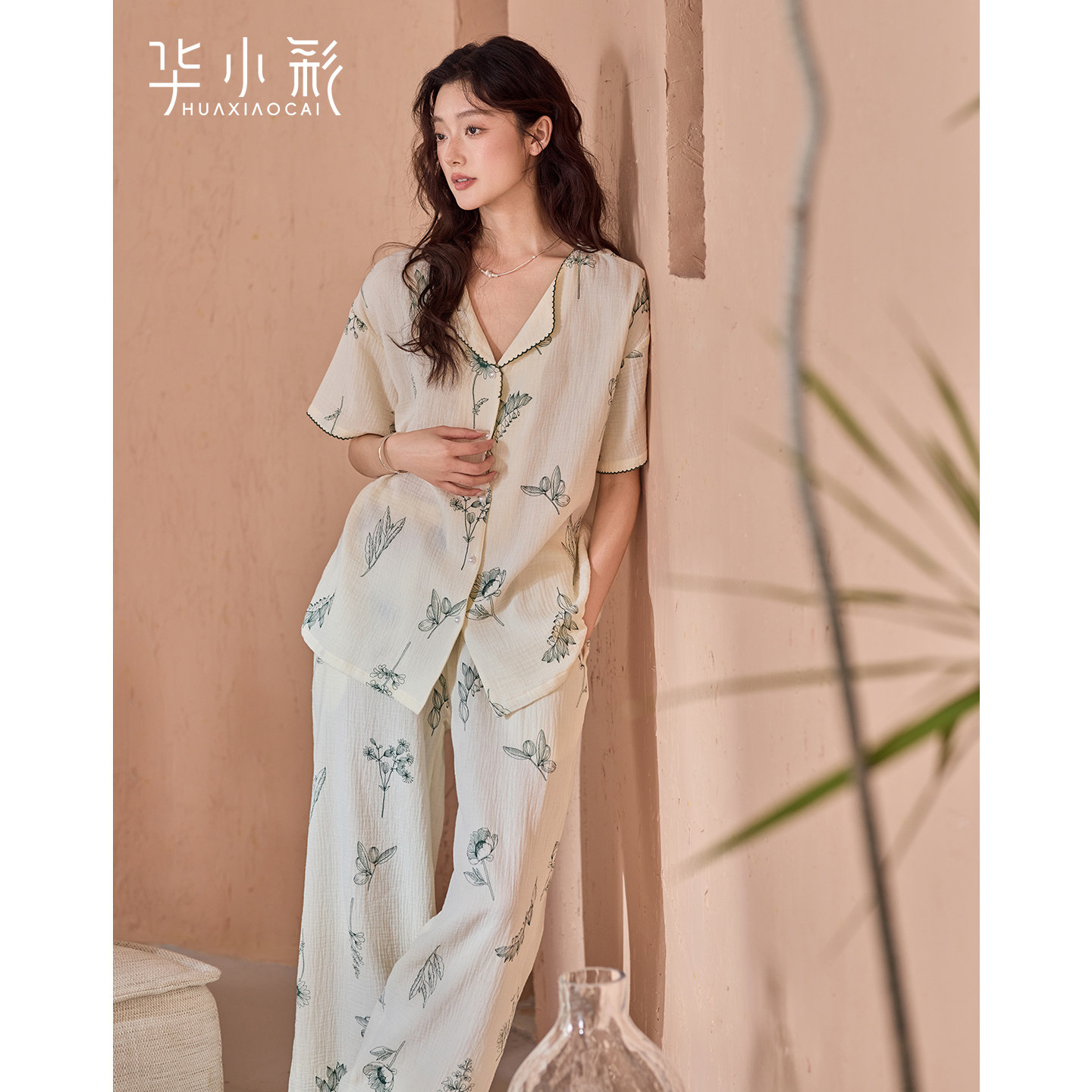 2026新款睡衣女夏季短袖长裤纯棉布料100全棉纱布宽松家居服套装