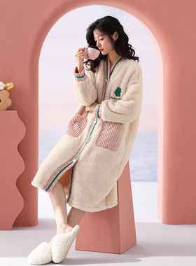 2025新款珊瑚绒睡袍女士秋冬季长款睡裙加绒加厚开衫晨袍睡衣浴袍