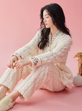 珊瑚绒睡衣女士秋冬季新中式中国风冬天加厚加绒法兰绒高档家居服