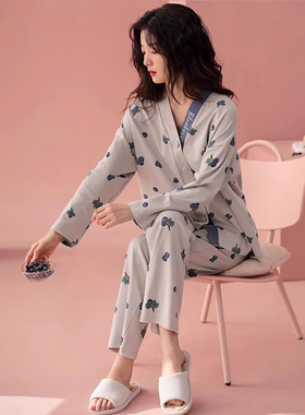 2025新款睡衣女士春秋季纯棉长袖月子开衫休闲大码宽松家居服套装