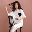 套装 简约白色高级感可外穿出门家居服春夏季 纯棉长袖 睡衣女春秋款