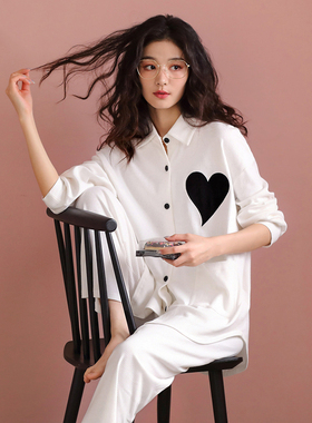 睡衣女春秋款纯棉长袖简约白色高级感可外穿出门家居服春夏季套装