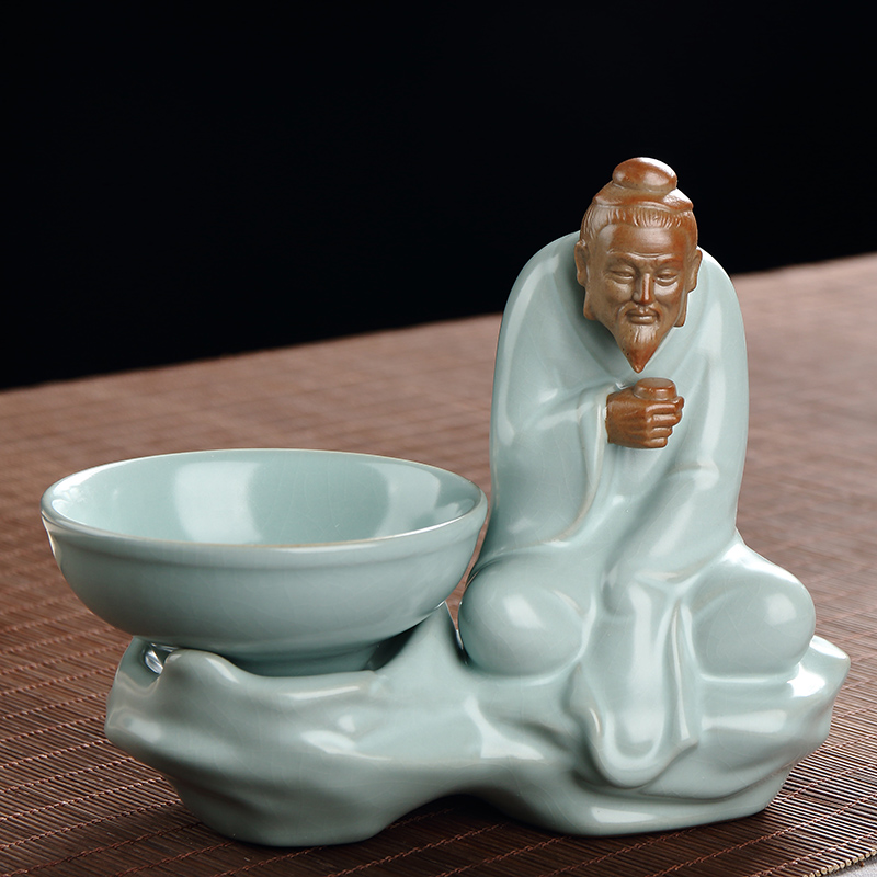 汝窑开片茶漏茶滤功夫茶具配件陶瓷泡茶过滤网过滤组茶宠摆件包邮