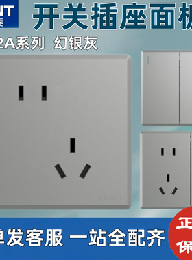 正泰2A开关插座面板灰色斜五孔暗装家用86型一开双控空调三孔16A