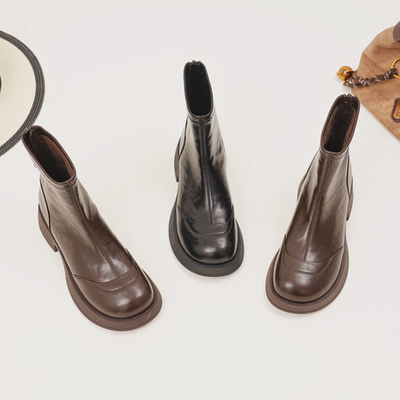 蕊风时尚百搭厚底短靴女2025秋冬新款圆头后拉链切尔西简约马丁靴