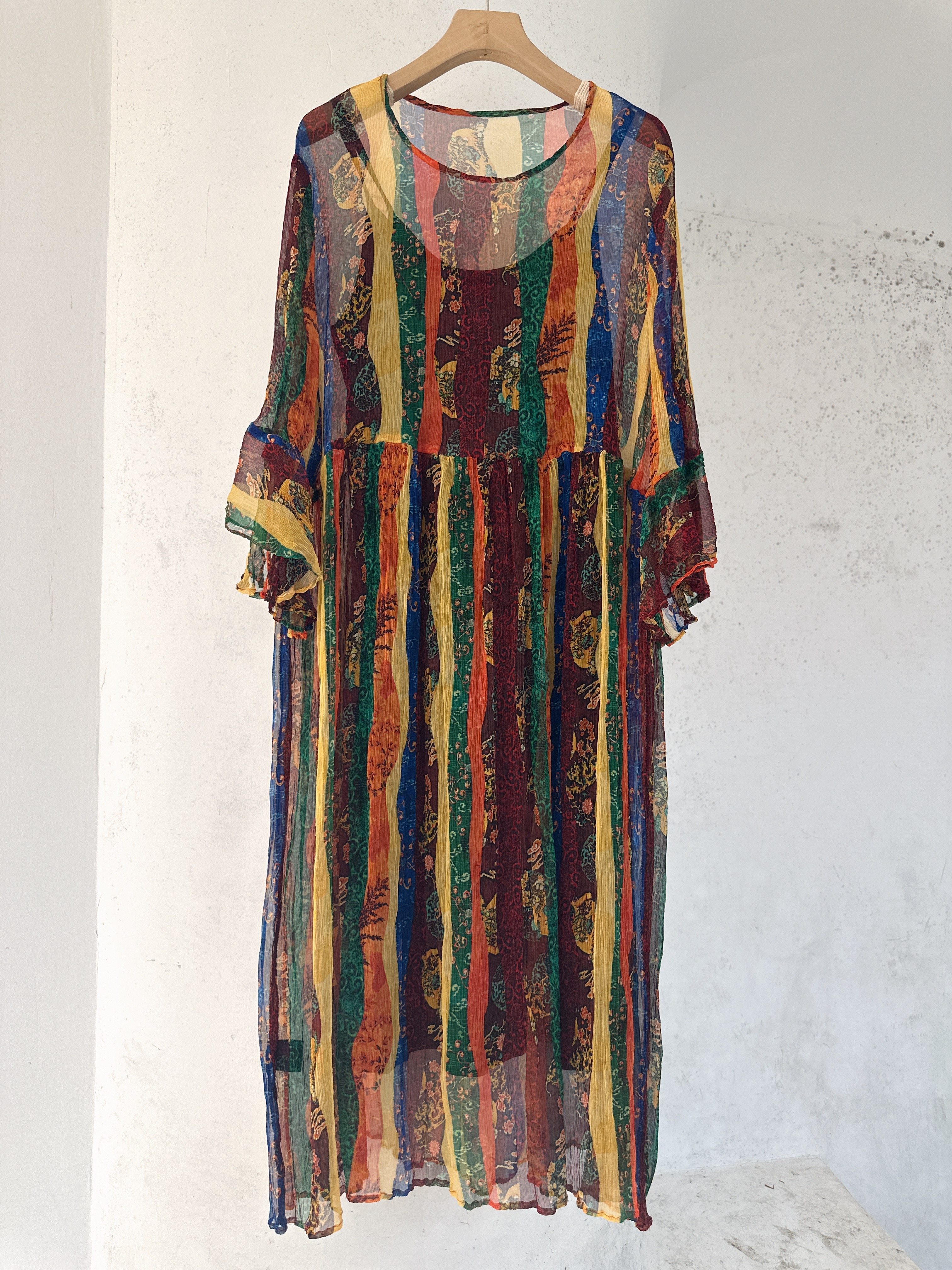 璞变2025夏季新品真丝印花连衣裙100%桑蚕丝长袖女大码百搭裙子