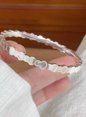 足银999.9碎冰冰闭口葫芦银手镯女亮面国风高级感生日礼物