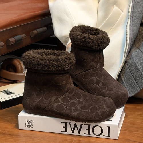 磨砂真皮羊毛大头厚底雪地靴女