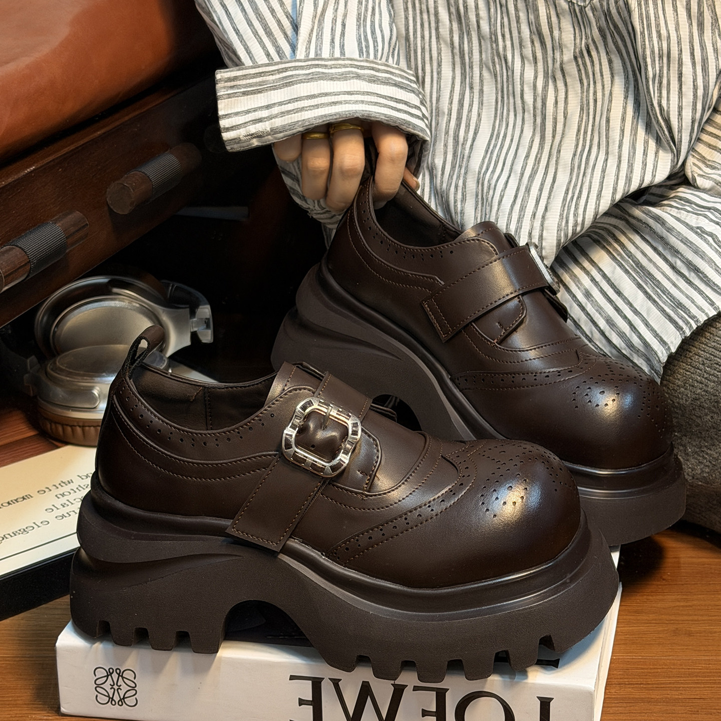 复古真皮松糕厚底小皮鞋女英伦风圆头德比鞋小个子增高乐福鞋单鞋,女鞋,乐福鞋（豆豆鞋）,淘宝优惠券,粉丝福利购,淘宝优惠卷