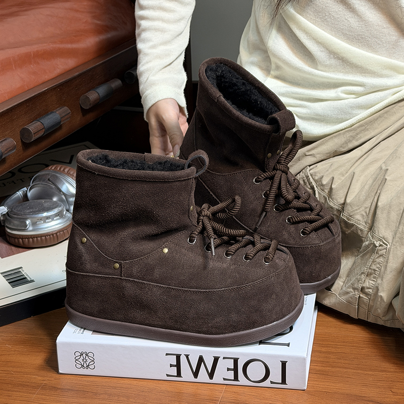 真皮丑萌大头松糕厚底马丁靴女