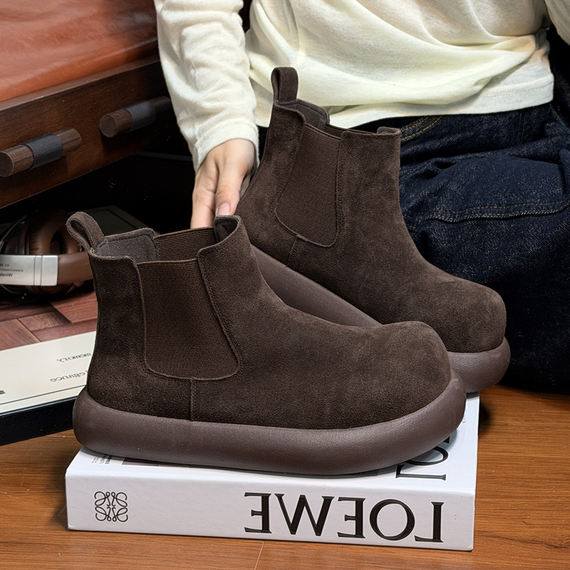 磨砂真牛皮加绒厚底大头马丁靴女