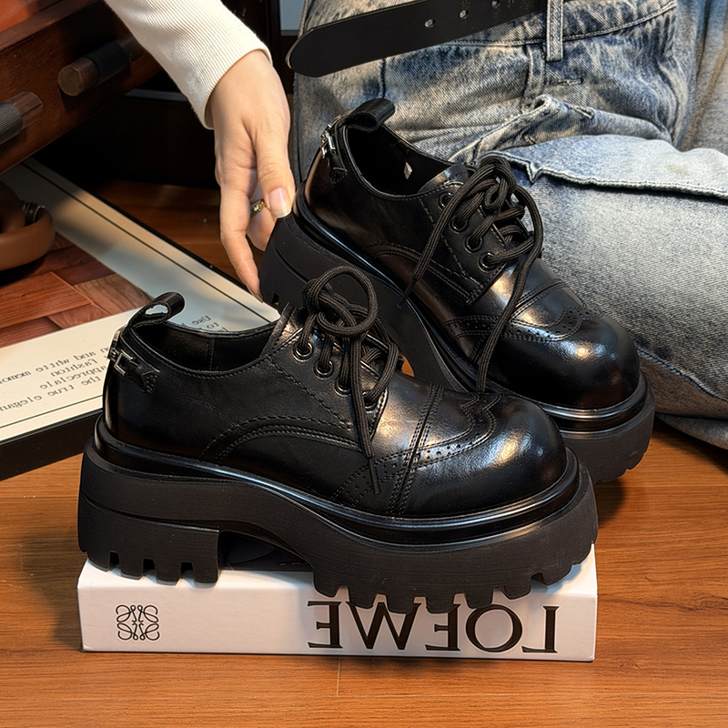 欧货真皮松糕厚底小皮鞋女英伦风