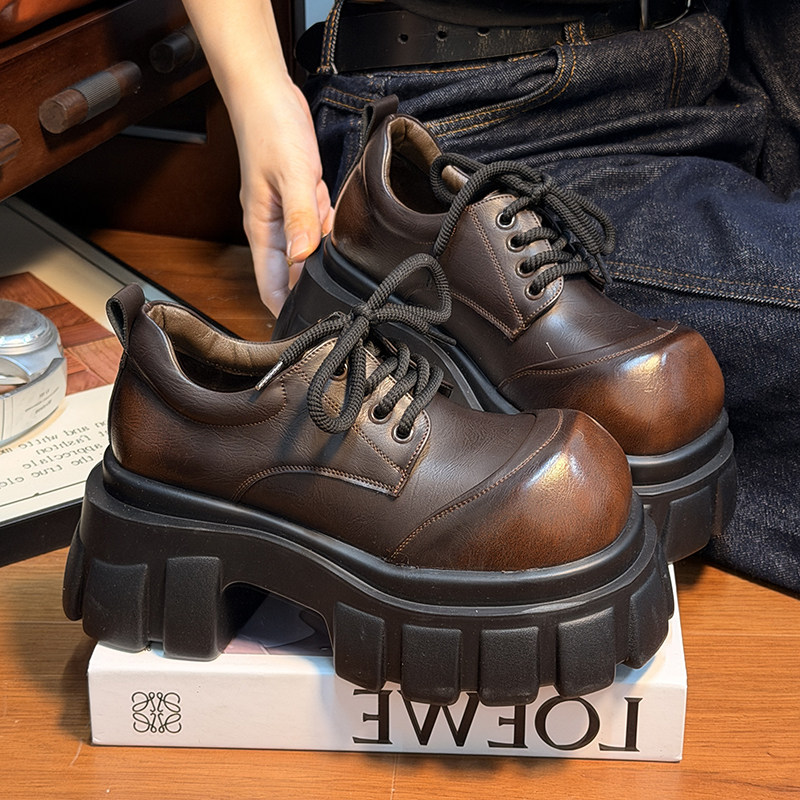 复古真皮松糕厚底小皮鞋女英伦风圆头德比鞋小个子增高乐福鞋单鞋,女鞋,乐福鞋（豆豆鞋）,淘宝优惠券,粉丝福利购,淘宝优惠卷