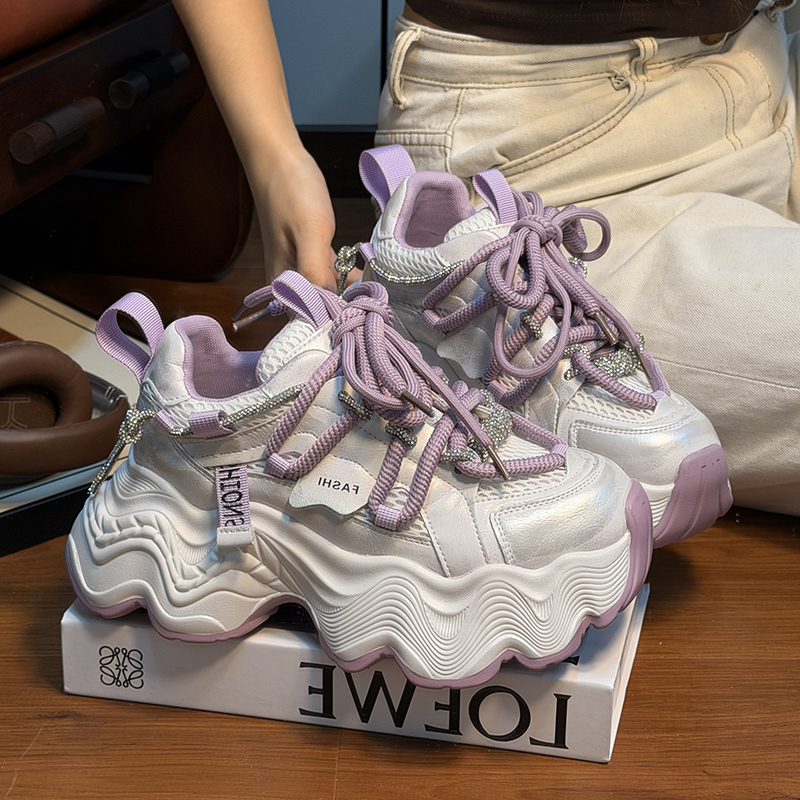 欧货真皮系带松糕厚底老爹鞋女