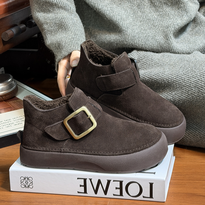 磨砂真皮厚底复古勃肯鞋女加绒