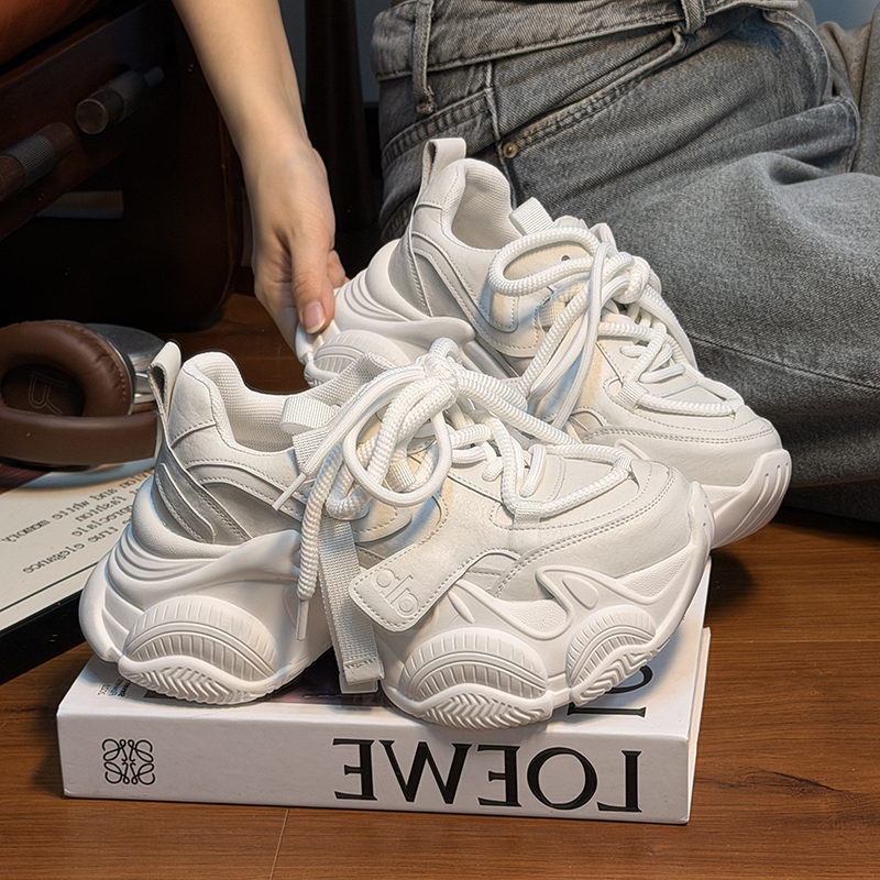 欧货真皮系带松糕厚底老爹鞋女