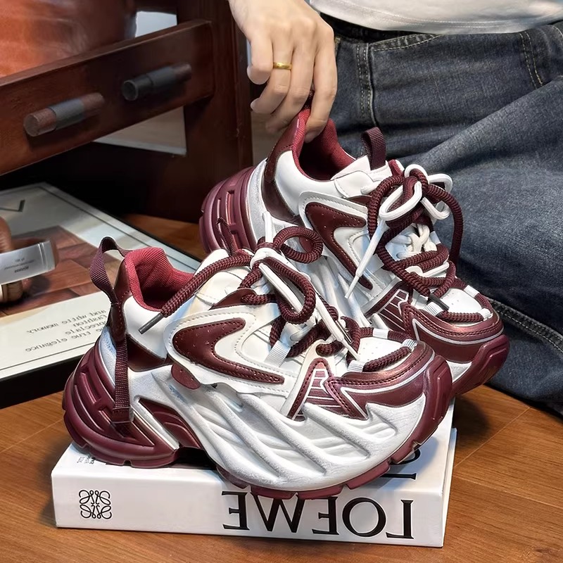 欧货真皮做旧系带厚底老爹鞋女