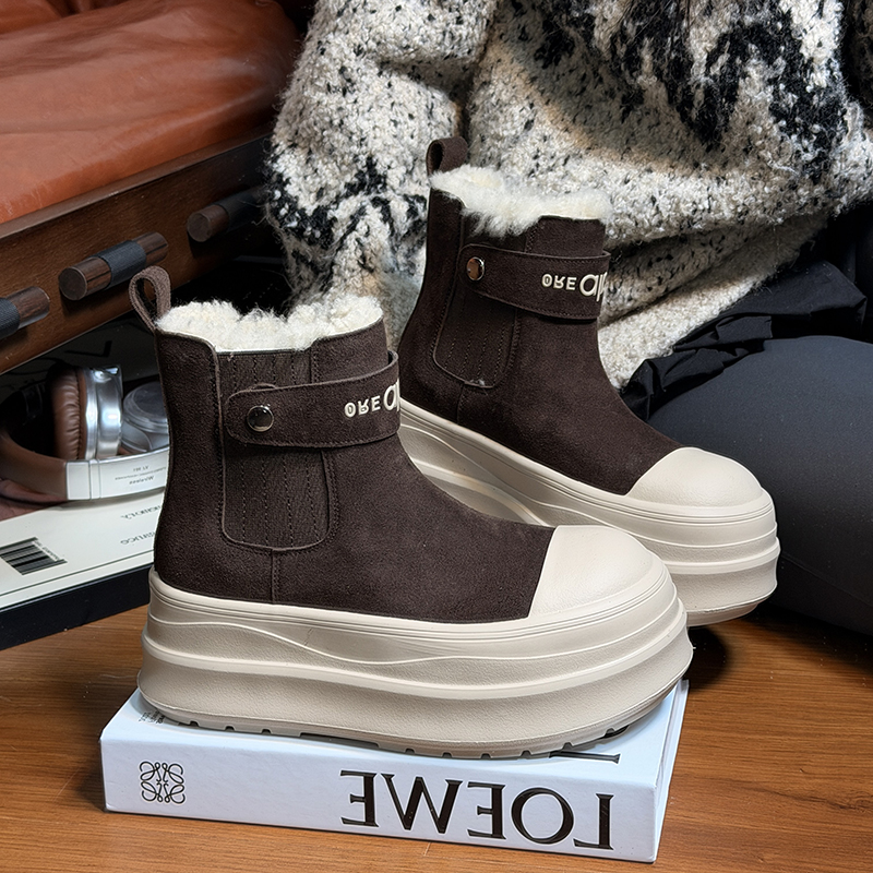 欧货真皮大头厚底松糕马丁靴女