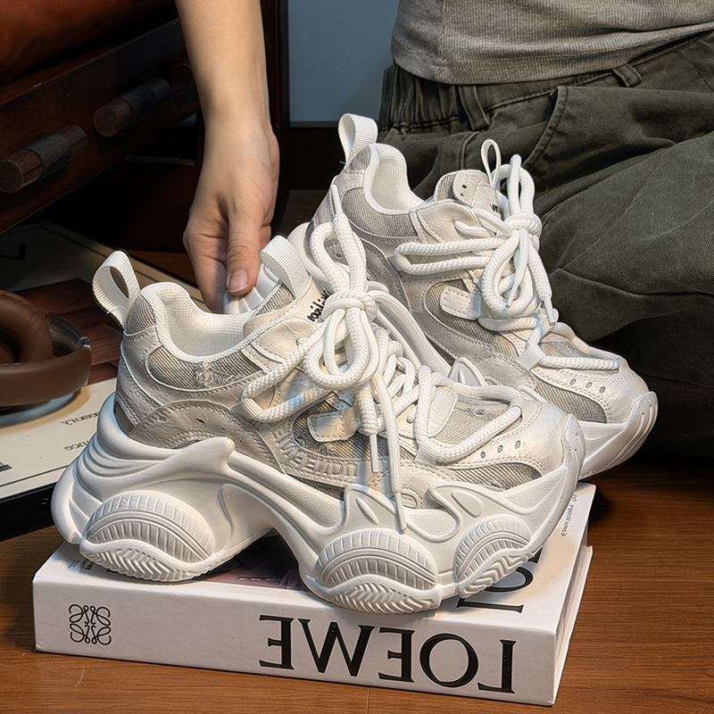 欧货真皮系带松糕厚底老爹鞋女