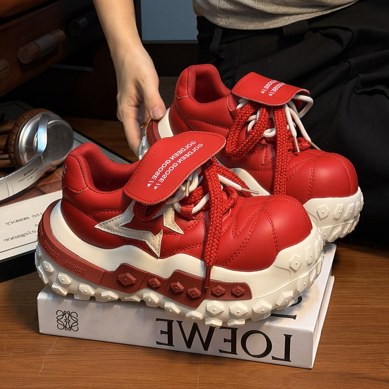 欧货真皮双鞋带丑萌大头面包鞋女厚底百搭小个子增高休闲运动板鞋,女鞋,时尚休闲鞋,淘宝优惠券,粉丝福利购,淘宝优惠卷