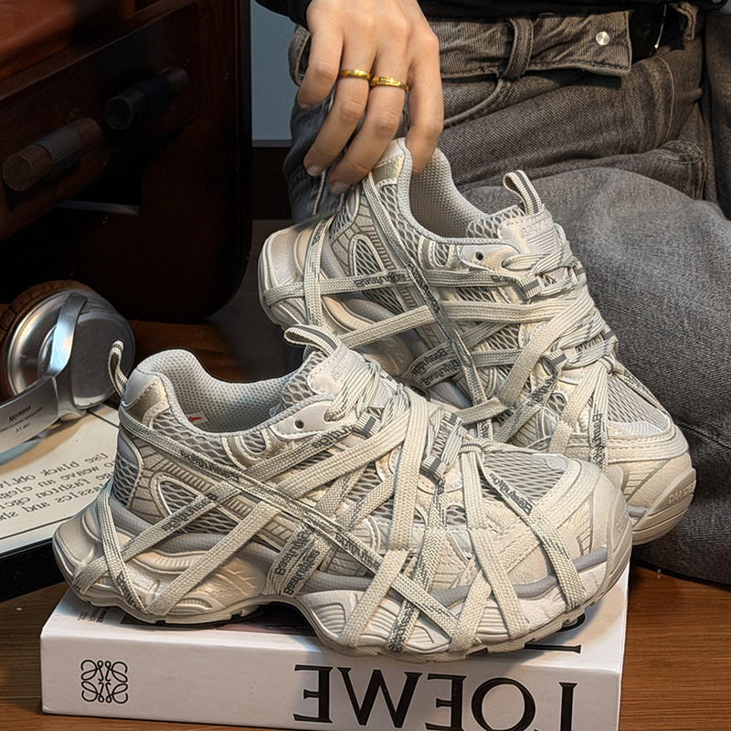 复古真皮绑带松糕厚底老爹鞋女2026新款百搭小个子增高休闲运动鞋,女鞋,老爹鞋,淘宝优惠券,粉丝福利购,淘宝优惠卷