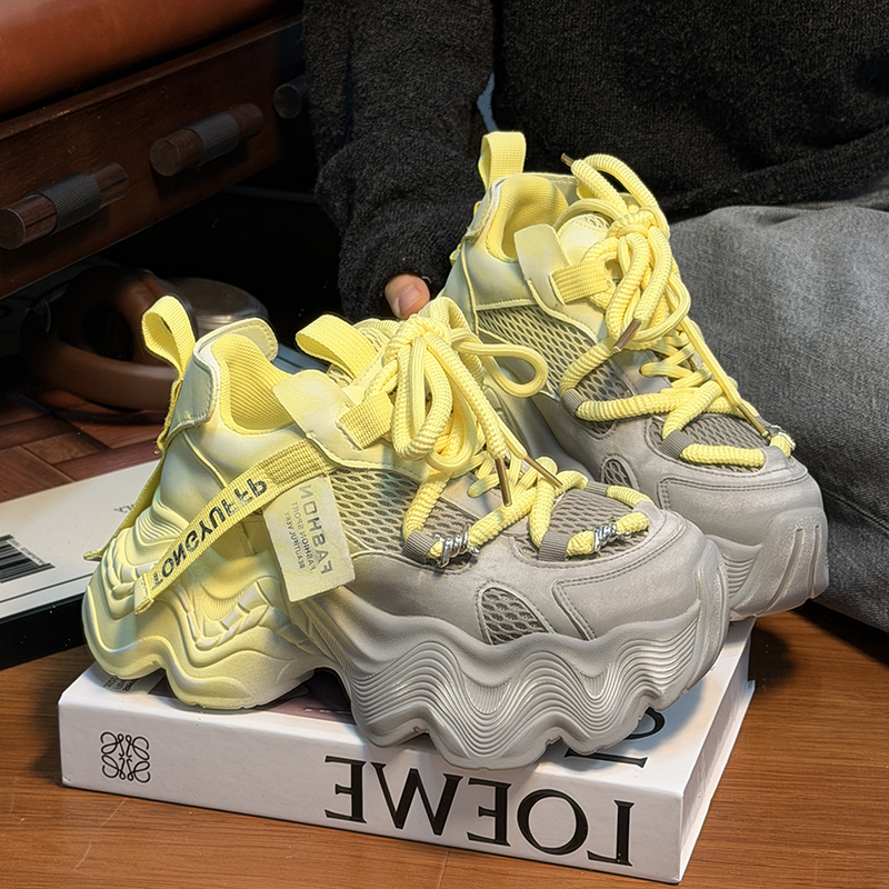 欧货真皮系带松糕厚底老爹鞋女