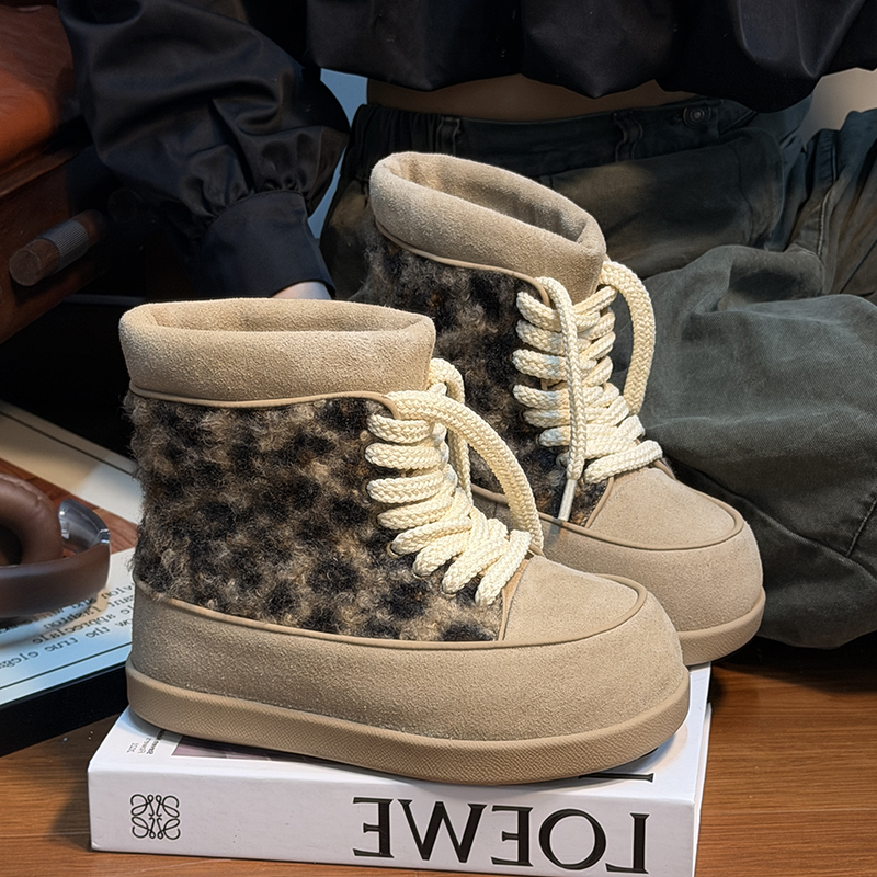 磨砂真皮毛毛大头厚底雪地靴女