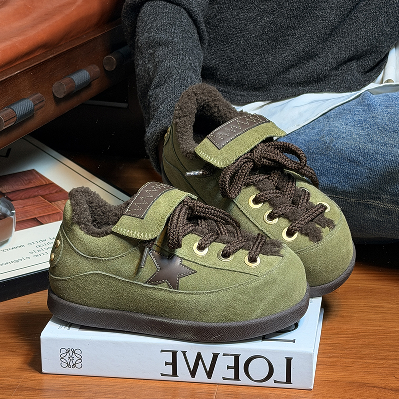 磨砂真皮大头复古丑萌面包鞋女