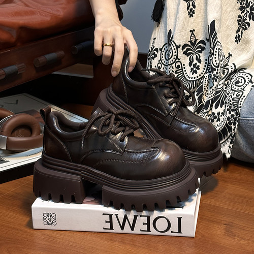 欧货真皮厚底小皮鞋女英伦风