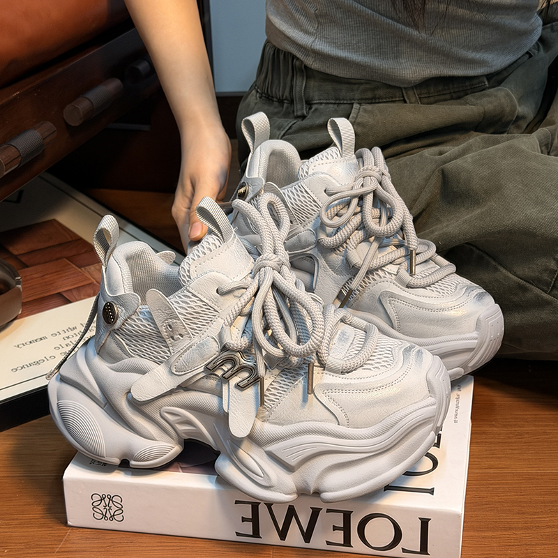 欧货真皮系带松糕厚底老爹鞋女