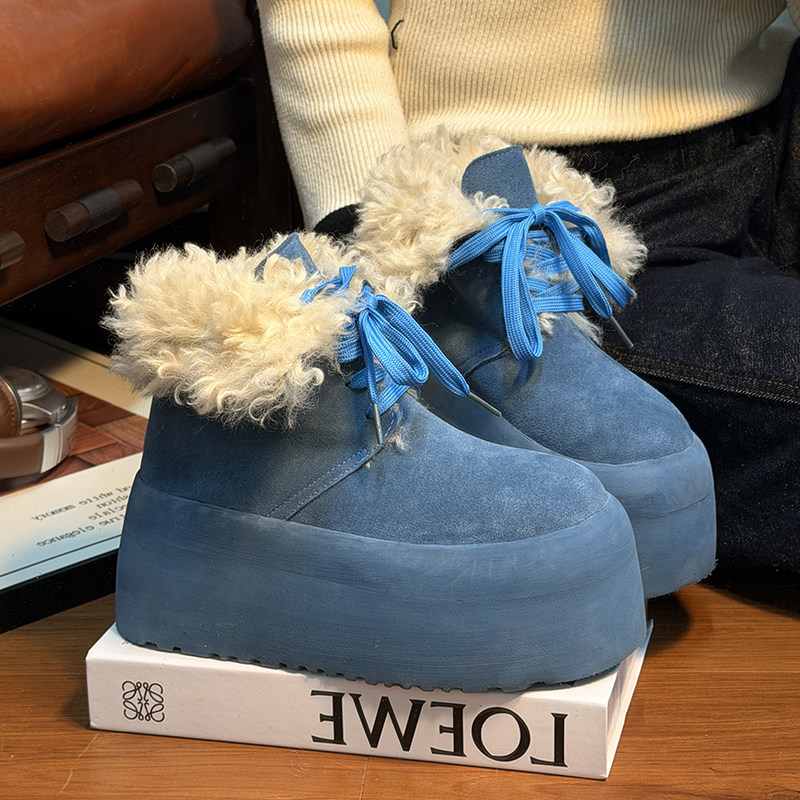 真皮羊毛松糕厚底中筒雪地靴女增高马丁靴加绒保暖大棉鞋勃肯短靴,女鞋,马丁靴,淘宝优惠券,粉丝福利购,淘宝优惠卷