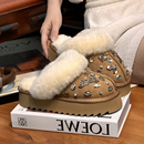 毛毛拖鞋 小个子增高勃肯鞋 女2025新款 水钻羊毛松糕厚底包头半拖鞋