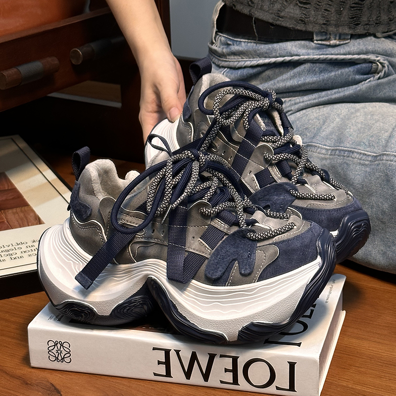 欧货真皮系带松糕厚底老爹鞋女