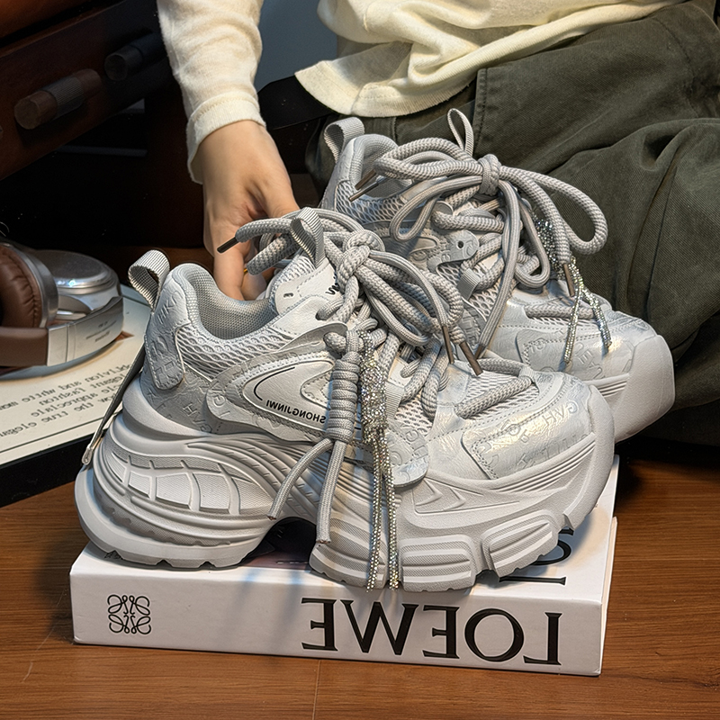 欧货真皮系带松糕厚底老爹鞋女